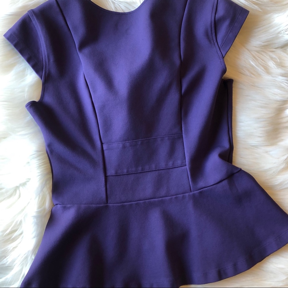Betabrand Peplum Purple Top Cap Sleeves Size Med - Picture 2 of 4
